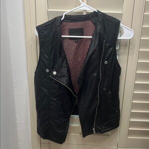 Black Faux Leather Vest with Zipper Details